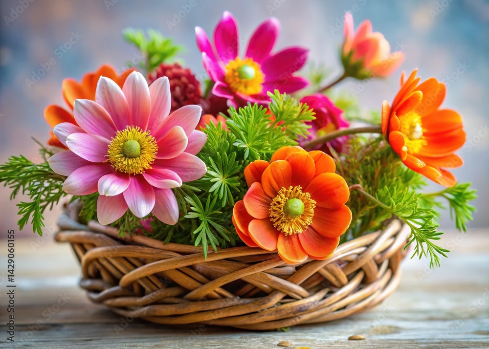 Obraz premium Adonis & Staphylea Orange Pink Twig Basket