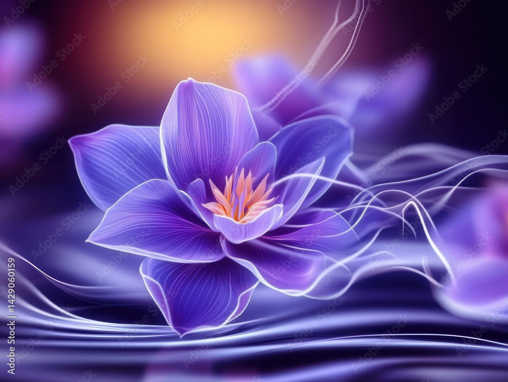 Fototapeta premium stunning purple lotus flower gracefully floats on serene pond, radiating tranquility