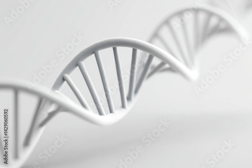 minimalistic image of dna helix spiraling upward on white background symbolizes intersection of genetics and science photo