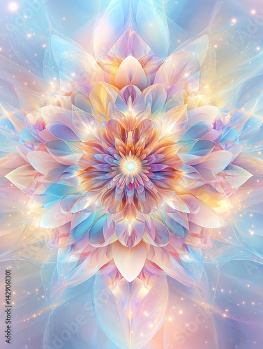 Radiant pastel mandala with light sparkles