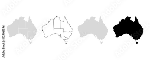 Set of australia maps territory. National boundary. Administrative border.