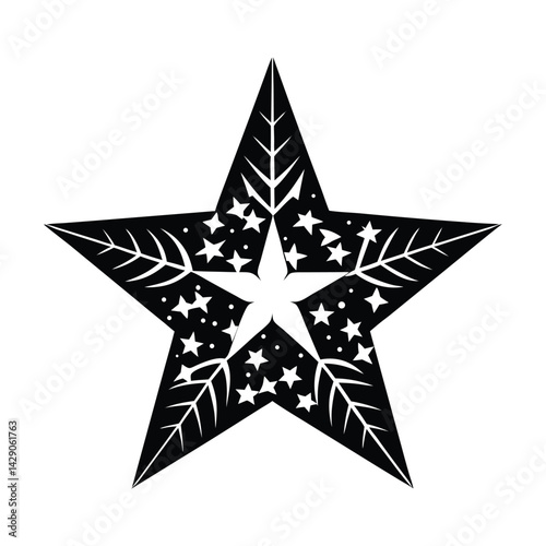 Star made of code & leaves on white background