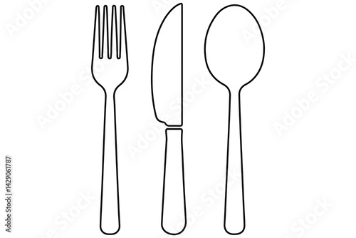 continuous Line Art Illustration of Fork, Knife, and Spoon