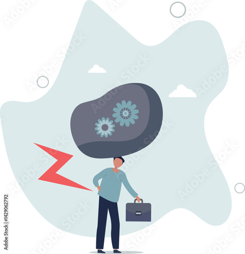 Burden, obligation to pay off, heavy stress problem or difficulty, work pressure thinking to make decision, overload duty or overthinking concept. character life .