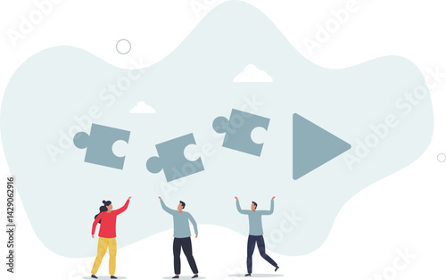 Team collaboration for success, teamwork or cooperation, employee participation or organization, partnership work together, career growth concept.flat character life .
