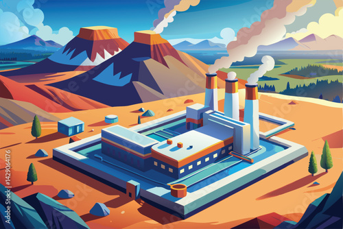 Industrial Power Plant in a Mountainous Desert Landscape