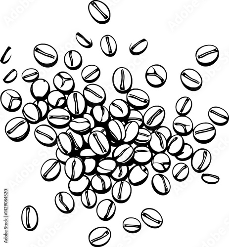 Scattered Coffee Beans A Detailed Illustration of Roasted Coffee Beans
