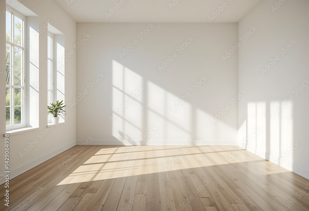 Spacious and Sunlit Empty Room with Hardwood Floors and Large Windows Spacious and Sunlit Empty Room with Hardwood Floors and Large Windows