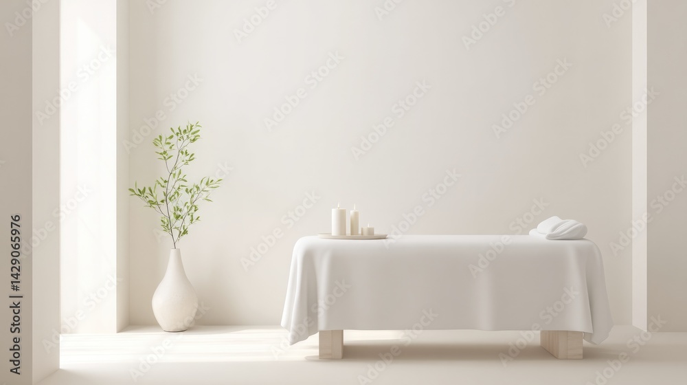 Fototapeta premium minimalistic scene of empty massage table in spacious serene room