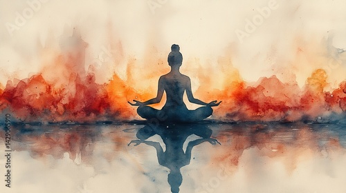 lotus pose watercolor painting with abstract power aura concept yoga lotus pose watercolor painting abstract power aura