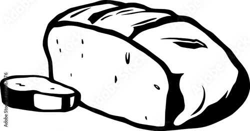 Loaf Of Bread And A Slice Simple Line Art Illustration