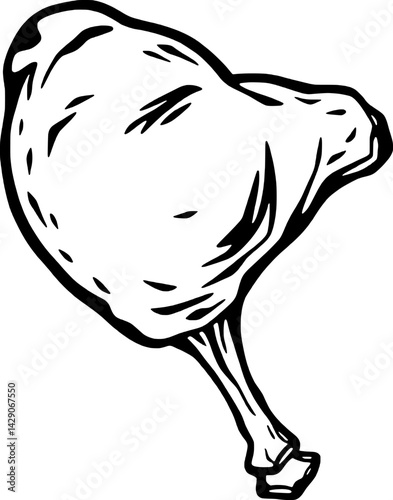 A Detailed Line Drawing Of A Single Chicken Leg Quarter