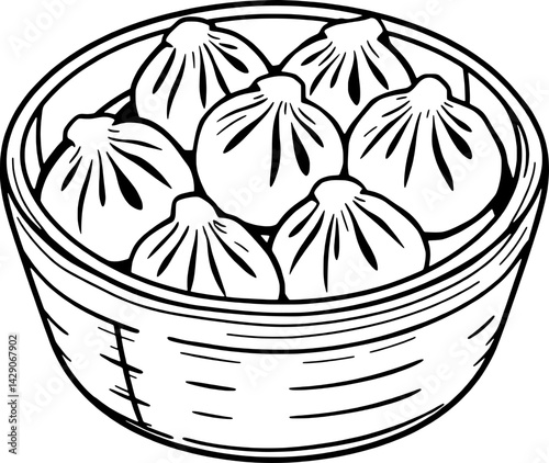 Steamed Buns in Bamboo Basket A Delicious Asian Cuisine Illustration