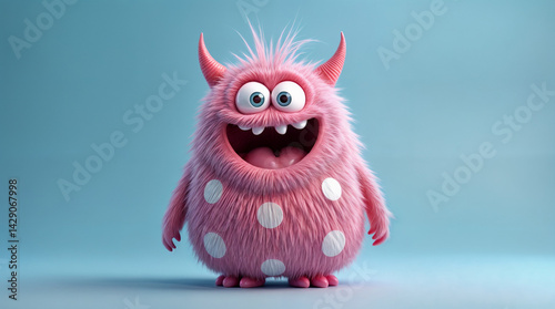 A pink monster with white dots on its body