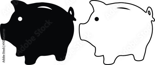 Piggy Bank Icons Black White Savings Money Finance Budget