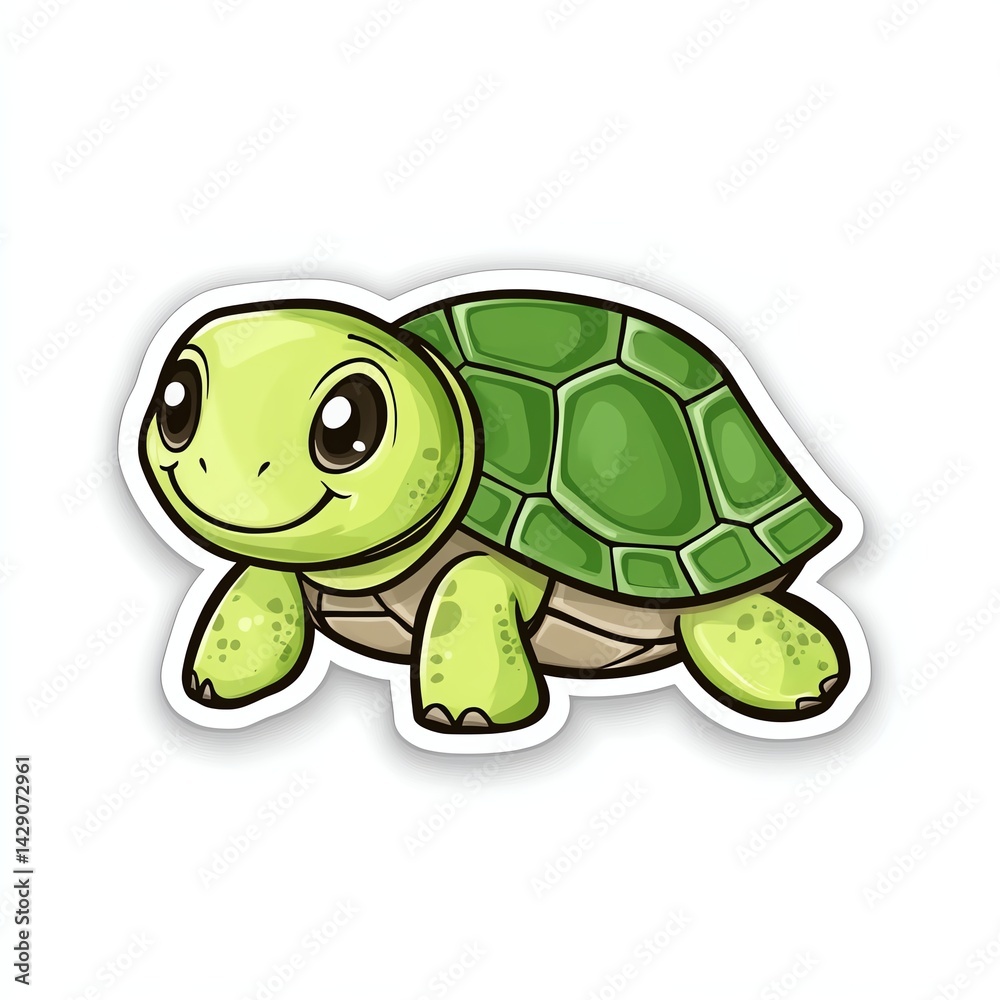Fototapeta premium Playful cartoon turtle sticker fun environment cute design colorful background for your collection