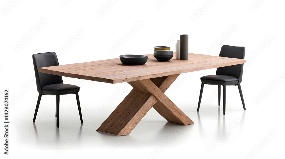Fototapeta premium Rustic wooden dining table with industrial metal frame