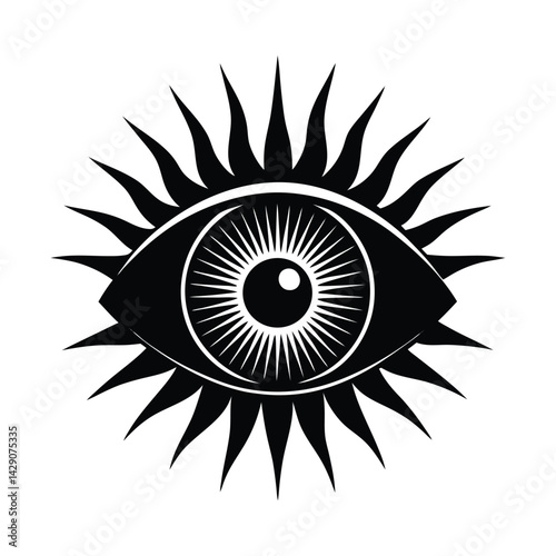Eye with solar flare inside on white background