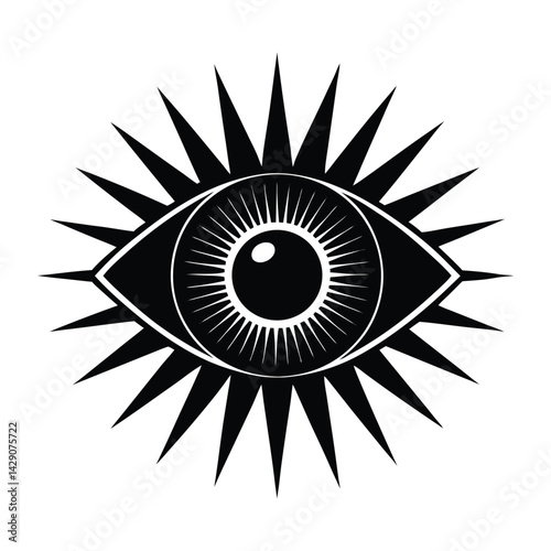 Eye with solar flare inside on white background