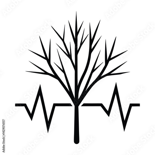 Electric pulse line shaped like a sapling on white background
