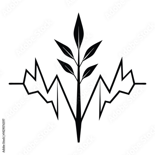 Electric pulse line shaped like a sapling on white background