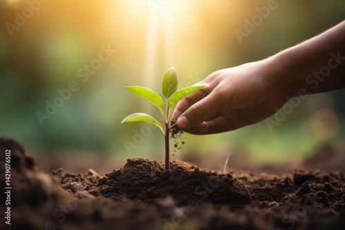 Plant growing from soil in sunlight