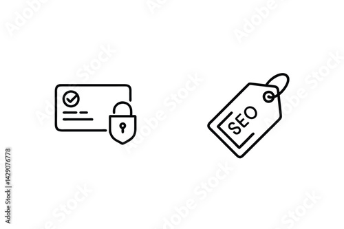 Secured Verified Card And Seo Tag Line Art Icon Isolated Design