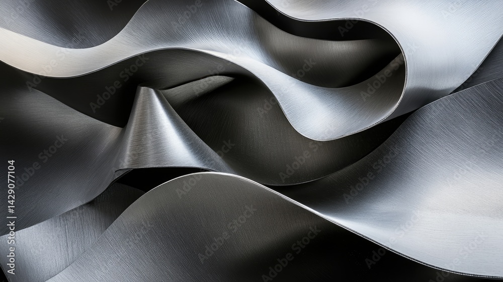 Obraz premium Macro shot of bent and layered metallic zinc sheets with polished surface detail.