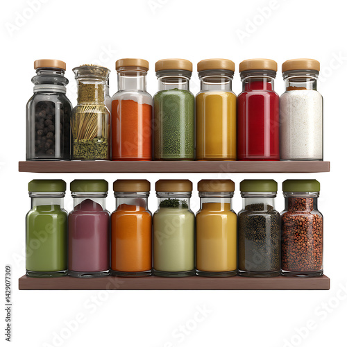 Fotografía 3d Render Of A Spice Rack With Assorted Jars