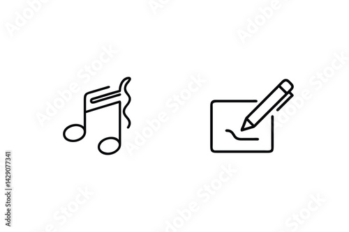 Minimalist Music And Writing Concept Illustration In Black And White Line Art