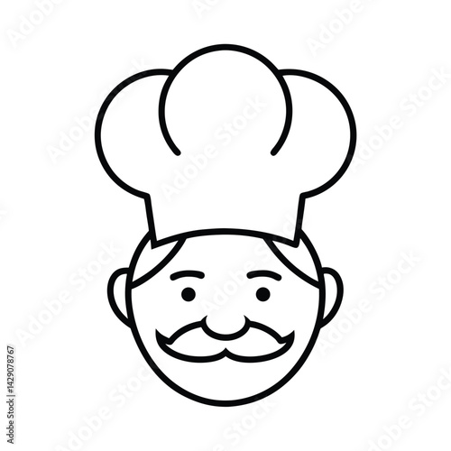 chef face mustache hat icon vector line art