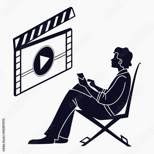 black and white film director sitting clip art preview