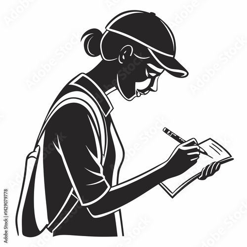 Wallpaper Mural Girl In Cap Taking Notes Outdoors Illustration In Simple Bold Style Torontodigital.ca