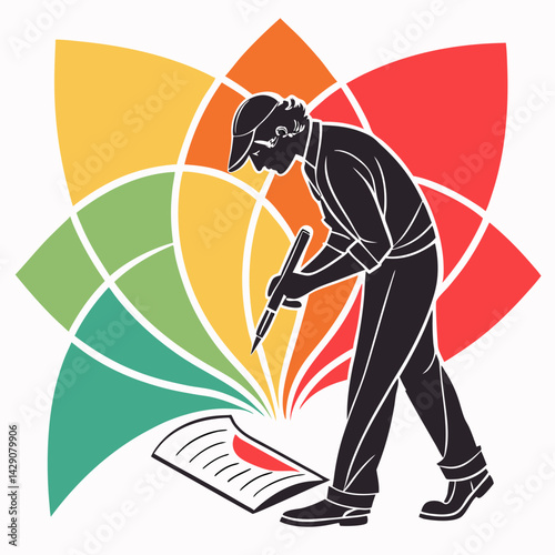 Artist Drawing On Paper With Colorful Design Illustration Concept Vector