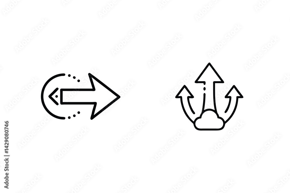Directional Arrow And Cloud Growth Vector Icons Set In Simple Style Directional Arrow And Cloud Growth Vector Icons Set In Simple Style