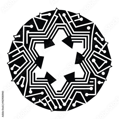 Abstract recycling circle of circuits on white background