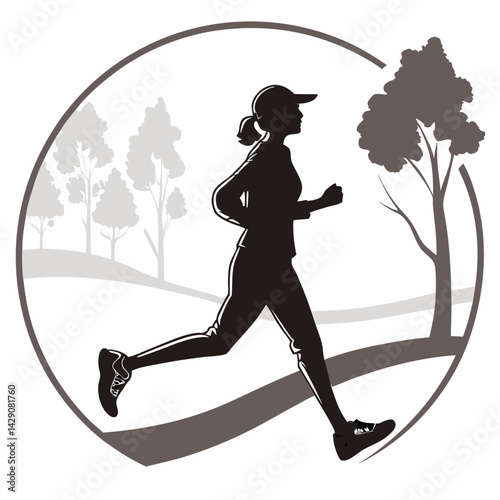 Silhouette Of Woman Jogging In Outdoor Park For Fitness And Healthy Lifestyle