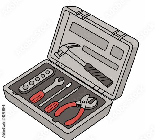 Open Toolbox With Hammer Wrenches Screwdriver And Pliers Repair Tool Illustration