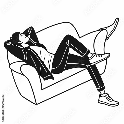 Relaxing Man On Sofa Graphic Illustration Monochrome Vector Artwork Design