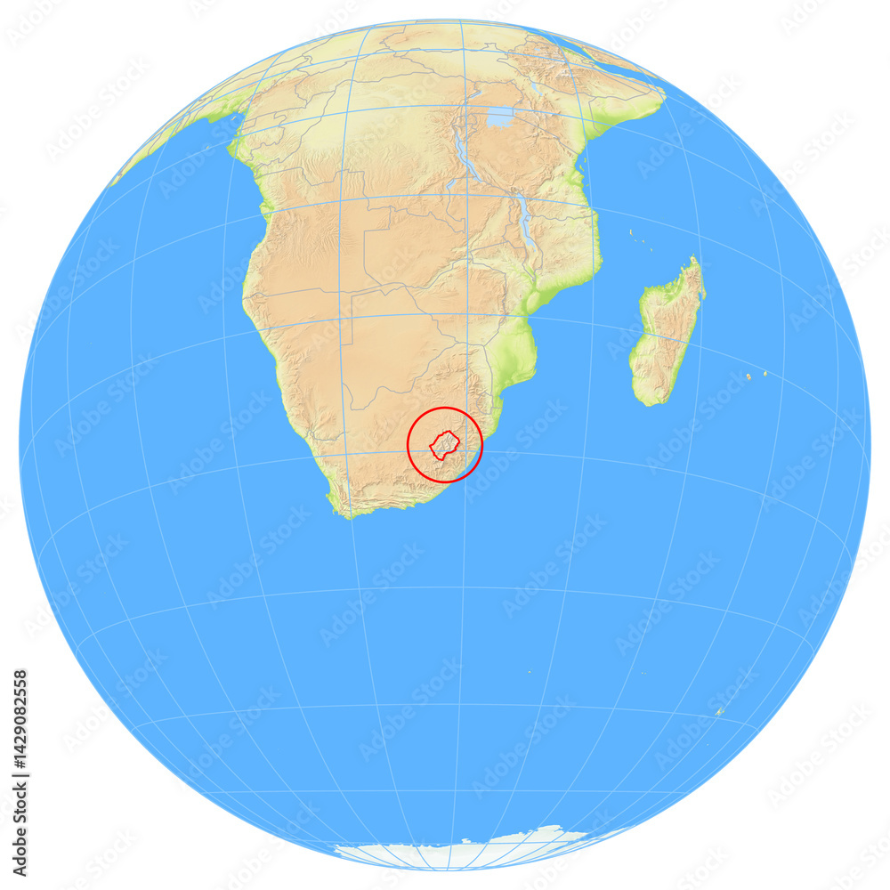 Obraz premium View of the earth from space showing the location of Lesotho