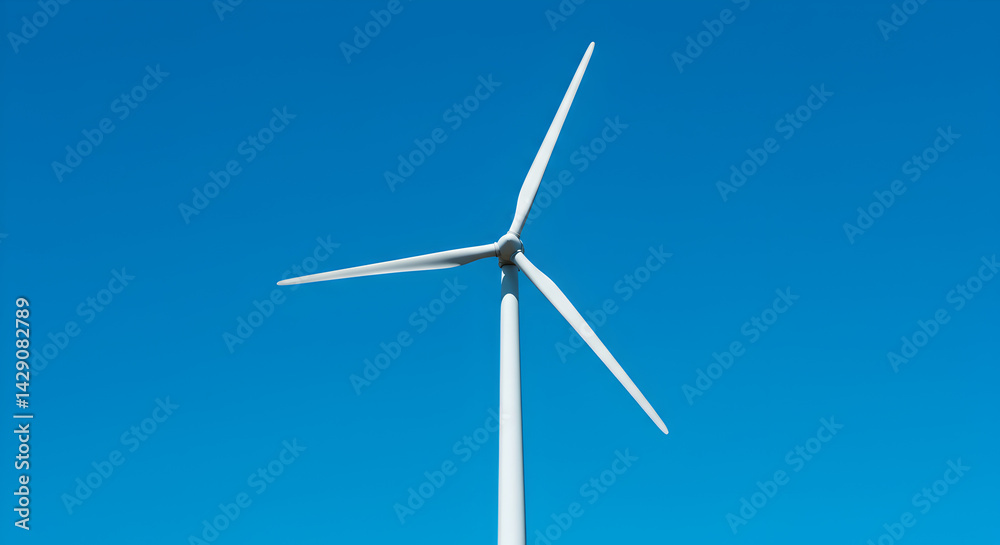 Wind Turbine Under a Clear Blue Sky Generating Renewable Energy Power in a Sustainable Environment Wind Turbine Under a Clear Blue Sky Generating Renewable Energy Power in a Sustainable Environment