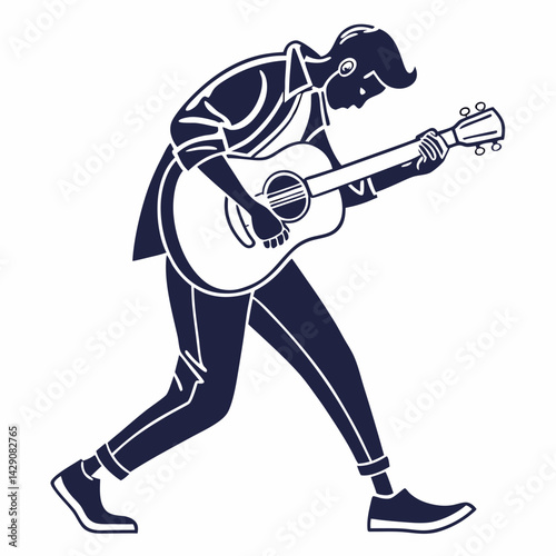 Silhouette Of Guitarist Playing Acoustic Guitar With Passion And Intense Focus