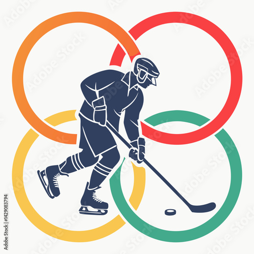 Stylish Hockey Player Silhouette With Colorful Rings Illustration For Sports Design