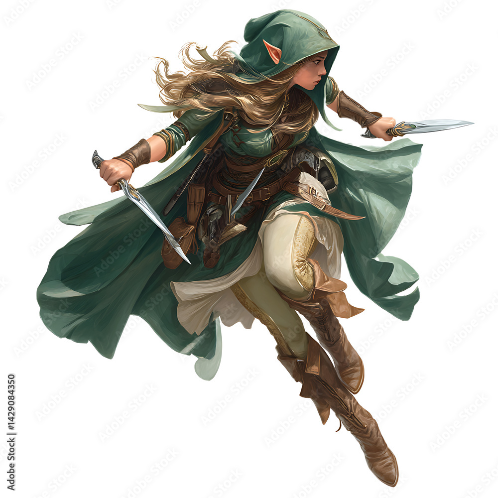 Obraz premium Elf Rogue Sneaking With Twin Daggers