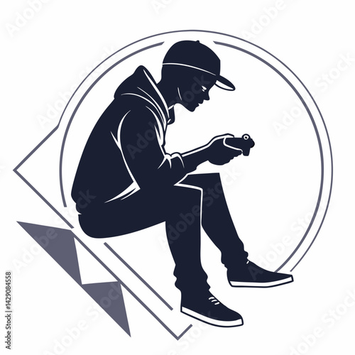 Gamer Silhouette Illustration Focused On Gaming Enjoying Electronic Games For Fun