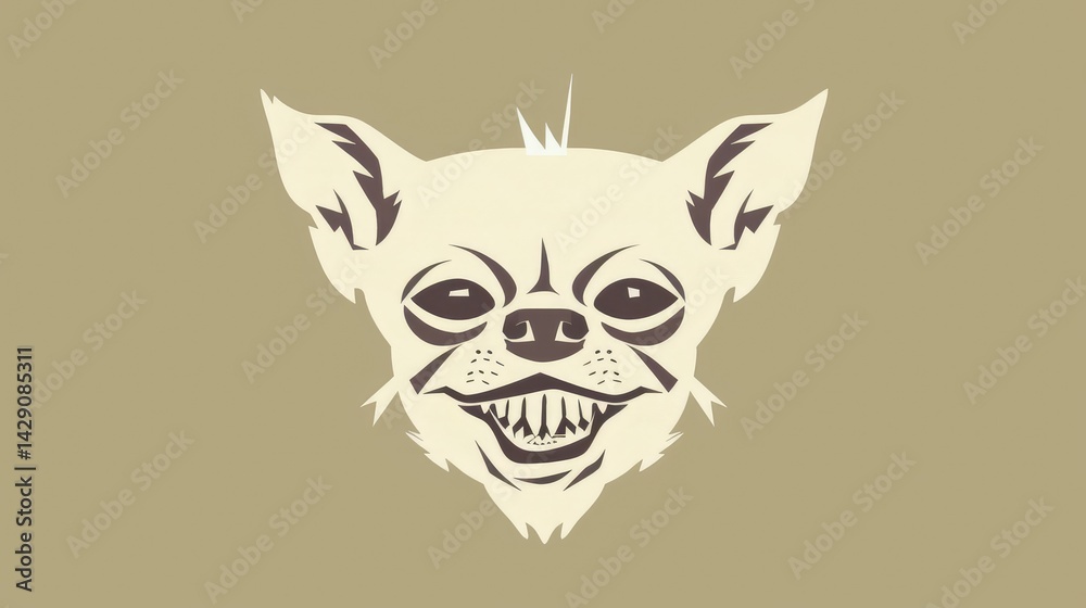Obraz premium a minimalistic logo of a white short hair old chihuahua dog with a minor long closed mouth with ridicule evil grin