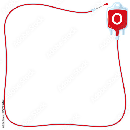 シンプルなO型の輸血パックのフレーム枠のベクターイラスト(Simple Vector Frame of Type O Blood Transfusion Bag and Tube)