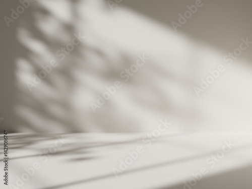 Empty studio or room with sunny shadow. Minimal scene backdrops for product display. 3D Rendering.