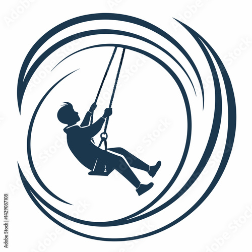 Silhouette Boy Swinging On A Swing With Circular Abstract Background Design