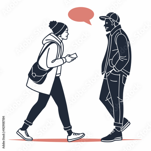 Modern Vector Illustration Of Young People Talking With Speech Bubble Conversation